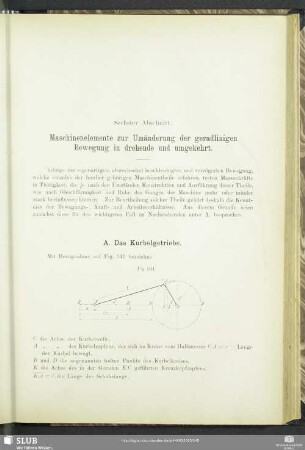 Sechster Abschnitt. Maschinenelemente zur Umänderung der geradlinigen Bewegung in drehende und umgekehrt.