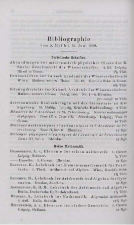 Bibliographie vom 5. Mai bis 15. Juni 1859.