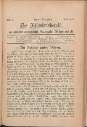 Nr. 6. Achter Jahrgang. Juni 1908.