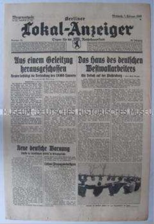 Tageszeitung "Berliner Lokal-Anzeiger" überwiegend zum Seekrieg gegen Großbritannien