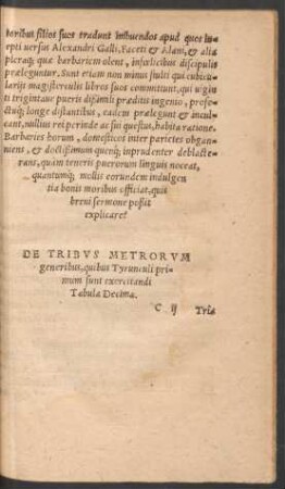 De Tribus Metrorum generibus, quibus Tyrunculi primum sunt exercitandi Tabula Decima.