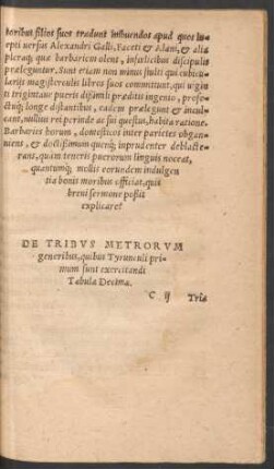 De Tribus Metrorum generibus, quibus Tyrunculi primum sunt exercitandi Tabula Decima.
