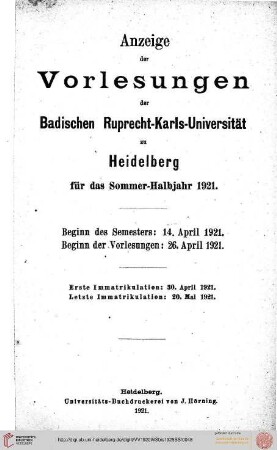 Sommersemester 1921