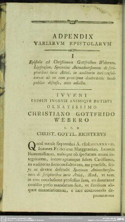 Adpendix Variarum Epistolarum