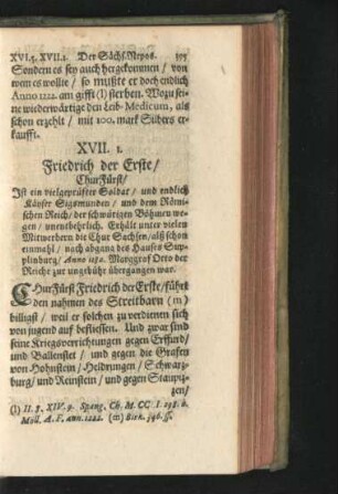 XVII. 1. Friedrich der Erste/ ChurFürst.