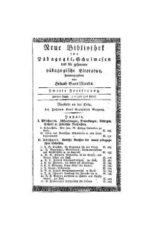 Inhalt [zweiter Band, 2ter/3ter Stück]