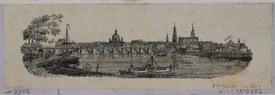 Stadtansicht von Dresden, Blick vom Neustädter Ufer über die Elbe mit Raddampfer auf die Augustusbrücke und die Altstadt