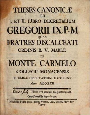 Theses canonicae ex I. et II. libro Decretalium Gregorii IX. P. M.