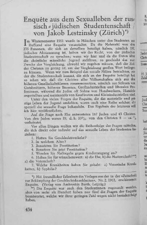 Enquéte aus dem Sexualleben der russisch-jüdischen Studentenschaft