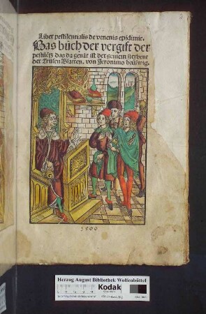 Liber pestilentialis de venenis epidimie. Das buch der vergift der pestile[n]tz das da gena[n]t ist der gemein sterbent der Trüsen Blatren. von Jeronimo bru[n]swig