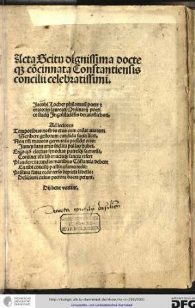 Acta scitu dignissima docteque concinnata Constantiensis concilii celebratissimi.