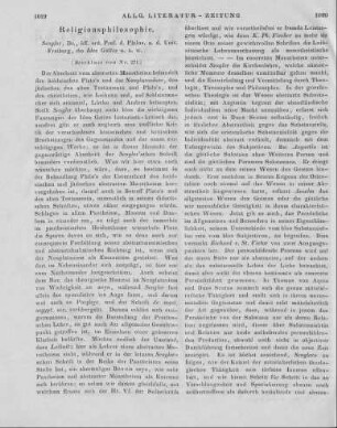 Sengler, J.: Die Idee Gottes. Bd. 1. Historisch-kritischer Theil. Heidelberg: Mohr 1845 (Beschluss von Nr. 271)
