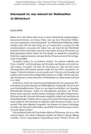 Interessant ist, was relevant ist: Weihnachten im Wörterbuch