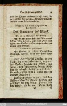 [Das fünfte Hauptstück. Vom heiligen Abendmahl.]