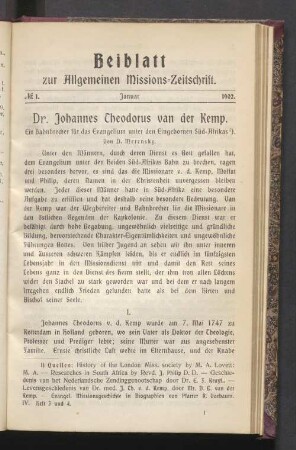 Beiblatt N° 1. Januar 1902
