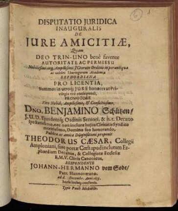 Disputatio Iuridica Inauguralis De Iure Amicitiae