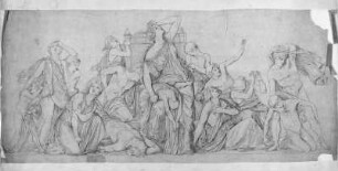 Niobe : Rietschel, Ernst. Niobe. Bleistift auf Transparentpapier; 25,8 x 56,4 cm. Um 1841. Privatbesitz (Nachlass des Künstlers). WVZ 272