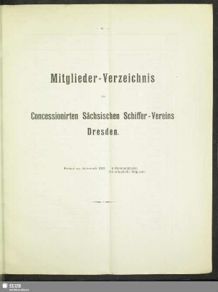 Mitglieder-Verzeichnis des Concessionirten Sächsischen Schiffer-Vereins Dresden