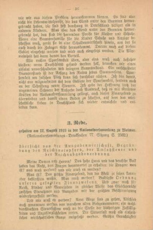 3. Rede, gehalten am 12. August 1919 in der Nationalversammlung zu Weimar