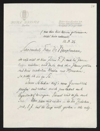 Brief von Rudolf G. Binding an Margarete Hauptmann