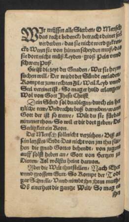 WJr müssen alle Sterben/ O Mensch || das recht bedenck/