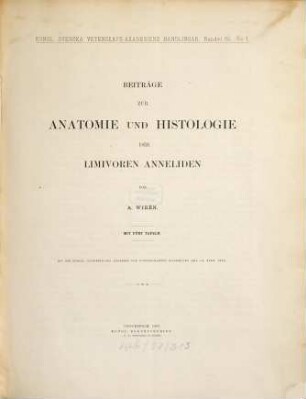 Kungliga Svenska Vetenskapsakademiens handlingar. 22. 1886/87, H. 1 (1889)