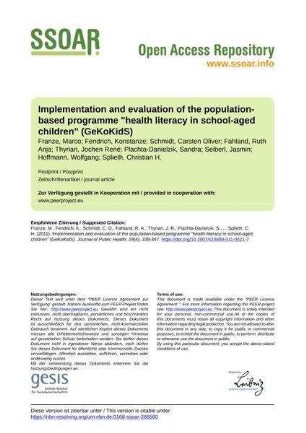 Implementation and evaluation of the population-based programme "health literacy in school-aged children" (GeKoKidS)