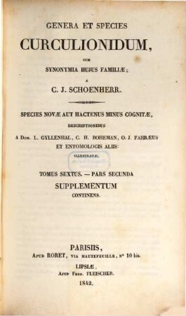 Genera et species Curculionidum, cum synonyma hujus familiae : species novae aut hactenus minus cognitae, 6,2 : Supplementum continens