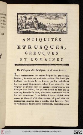 De l'origine des Etrusques, & de leurs letres