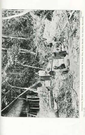 Aboriginal women washing for stream tin with wooden pan, Kuala Seleh, Ulu Klang, Selangor