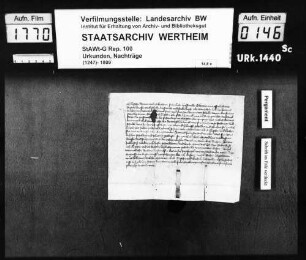 Cleschin Rynner und Katharine seine Frau quittieren Heinrich Duck von Wertheim über die Bezahlung einer Schuld von 7 fl.