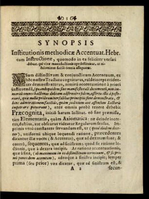 Synopsis Institutionis methodicae Accentuat. Hebr. cum Instructione ...