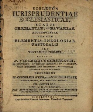 Sceleton iurisprudentiae ecclesiasticae statui Germaniae ac Bavariae accommodatae