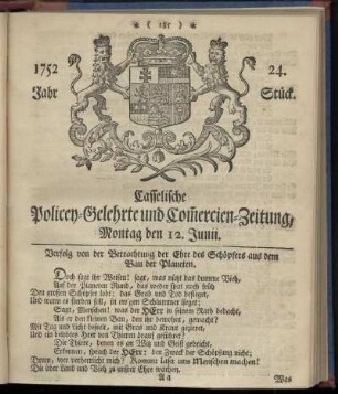 24. Stueck, Montag den 12. Junii 1752