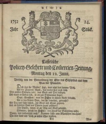 24. Stueck, Montag den 12. Junii 1752