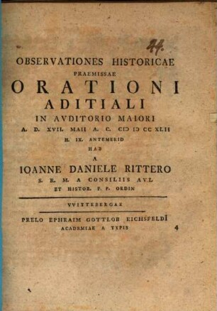 Observationes historicae, praemissae orationi aditiali