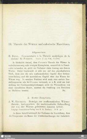 19. Theorie der Wärme und calorische Maschinen