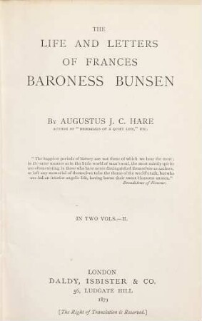 The life and letters of Frances Baroness Bunsen. 2