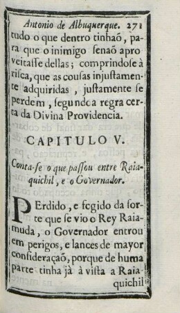 Capitulo V. Conta-se o que passou entre Raiaquchil, e o Governador