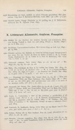X. Littérature allemande, anglaise, francaise
