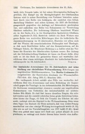 586-587 [Rezension] Grabmann, Martin, Der lateinische Averroismus des 13. Jahrhunderts und seine Stellung zur christlichen Weltanschauung