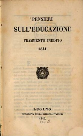 Pensieri sull'educazione : Frammento inèdito. 1841