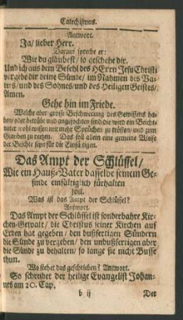 Das Ampt der Schlüssel/ Wie ein Hauß-Vater dasselbe seinem Gesinde einfältiglich fürhalten soll.