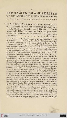 I. Pergamentmanuskripte mit Miniaturen des 12. bis 16. Jahrhunderts (Nr. 1-17a)