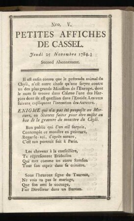 No V (Jeudi 25 Novembre 1784)
