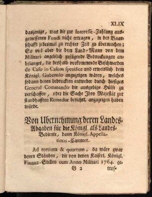 Von Ubernehmung deren Landes-Abgaben für die Königl. als Landes-Bediente, dann Königl. Appellations-Cammer.