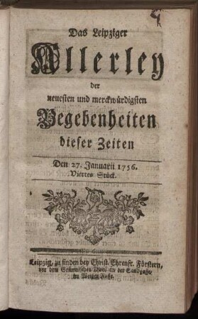 Den 27. Januarii 1756. Viertes Stück.