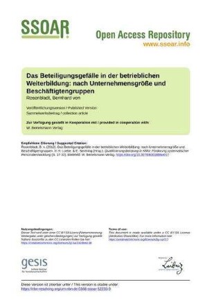 Das Beteiligungsgefälle in der betrieblichen Weiterbildung: nach Unternehmensgröße und Beschäftigtengruppen
