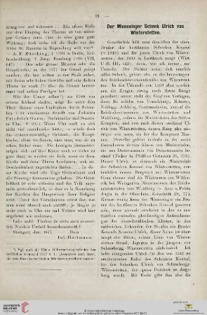 Der Minnesinger Schenk Ulrich von Winterstetten