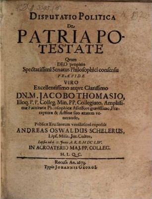 Disputatio Politica De Patria Potestate